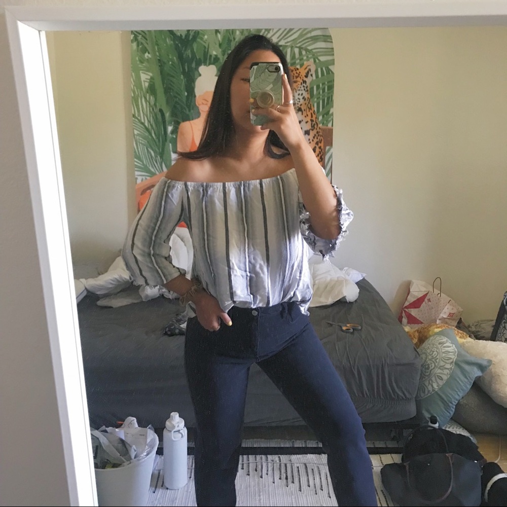 flowy striped off the shoulder top